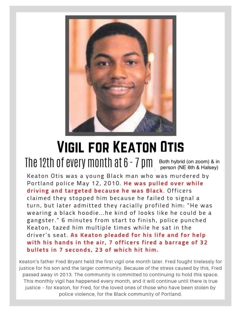 vigil poster with Keaton's photo and information